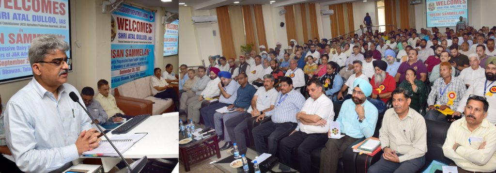 Dulloo participates; takes stock of farmers issues, grievances. JK Advisory Board for Development of Kisans, AHD organise Kisan Sammelan at Jammu