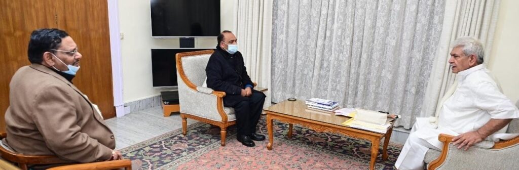 Former Chief Justice of J&K and Ladakh High Court; MD & CEO J&K Bank call on Lt Governor